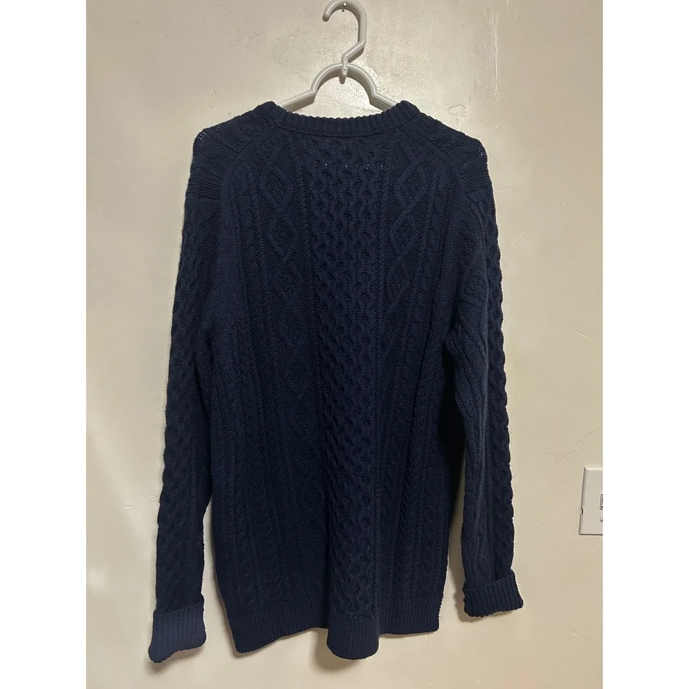 Outerknown Mens Navy Blue Wool Organic Cotton Cable Knit Fisherman Sweater L